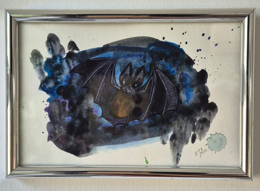 Rainy night: a bat in flight